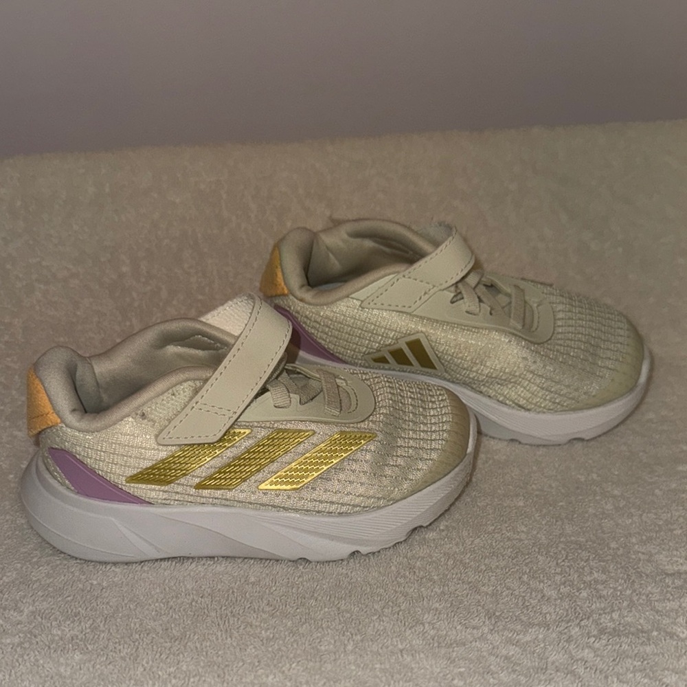 Adidas Cream and Gold Sneakers with Velcro Closure